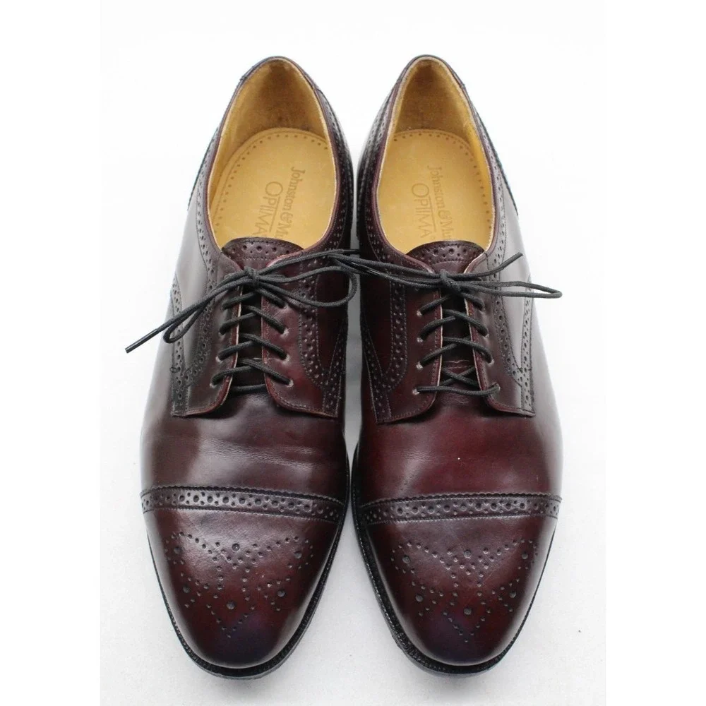 Johnston & Murphy Optima Oxford Cap Toe Burgundy Leather Dress Shoes 8.5 E